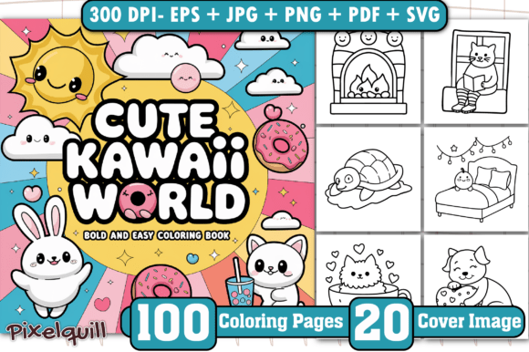 Download Kawaii World: Bold &amp; Easy Coloring Pages - Premium Bundle