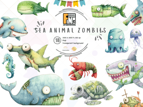 Download Zombie Sea Creatures PNG Clipart Set - Premium Resources