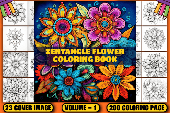 Download 200 Zentangle Flower Coloring Pages V-1 - Zentangle Collection